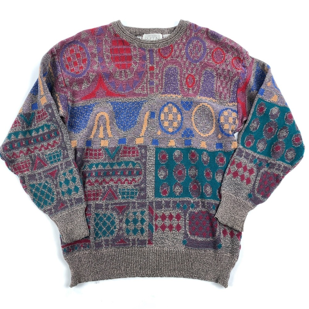 Vintage Gianfranco Ruffini Men Geometric Sweater Medium Adult Crew Neck